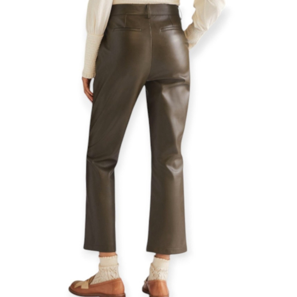ANTHROPOLOGIE Avec Les Filles Flared Faux Leather Pants Olive Moss Sz Small - Picture 4 of 14